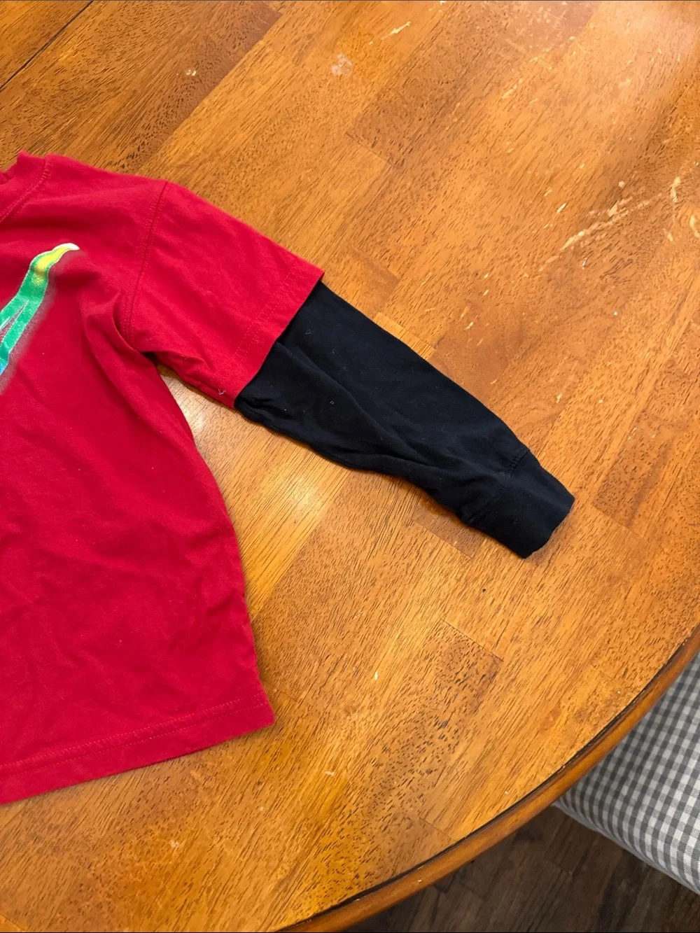 Nike Red Tee with Black Layered Long Sleeves and Multicolor Swoosh
